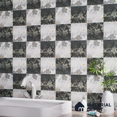 Floral Wall Tile TL 07250 B Plana 8009 GLM (Silver) 1 ft x 1 ft Ceramic Matte Finish - 9 mm  | 2 mm Spacer is Mandatory | Please Expect a Slight Variation of Pattern (Sample)
